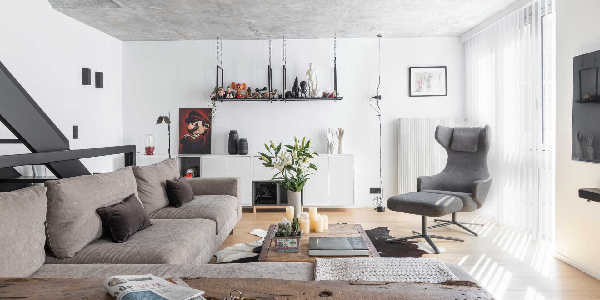 Living room of an old house in Marseille renovated by an interior designer