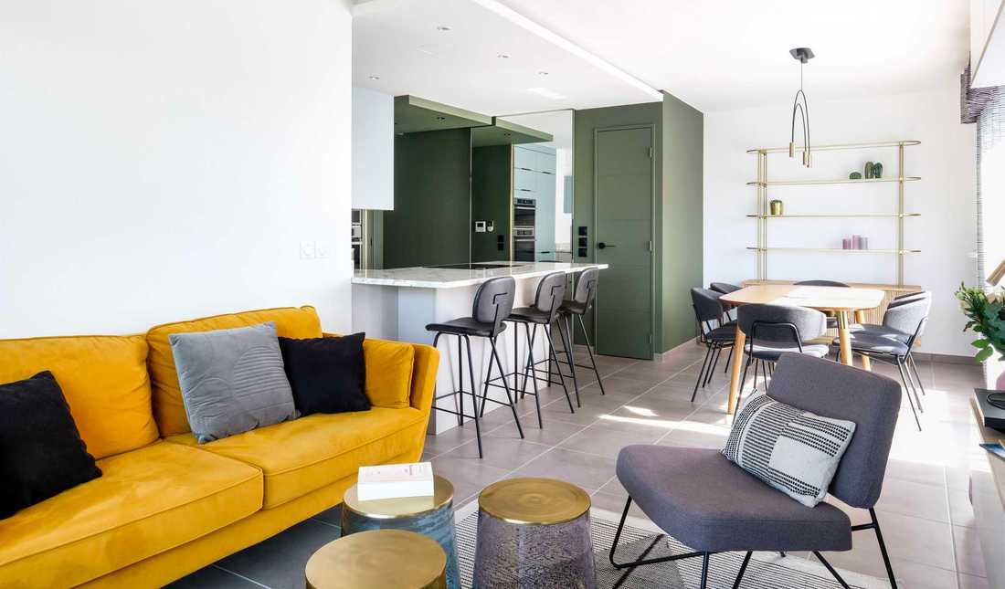 Interior design of the living room of a new apartment in Marseille